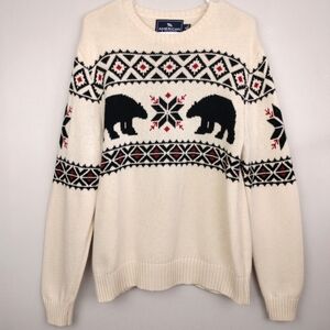 NWOT American Living Unisex 100% Cotton Bear Fair Isle Knit Crew Neck Sweater
